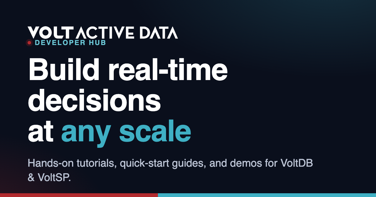 Volt Active Data Developer Hub — Build real-time decisions at any scale. Hands-on tutorials, quick-start guides, and…